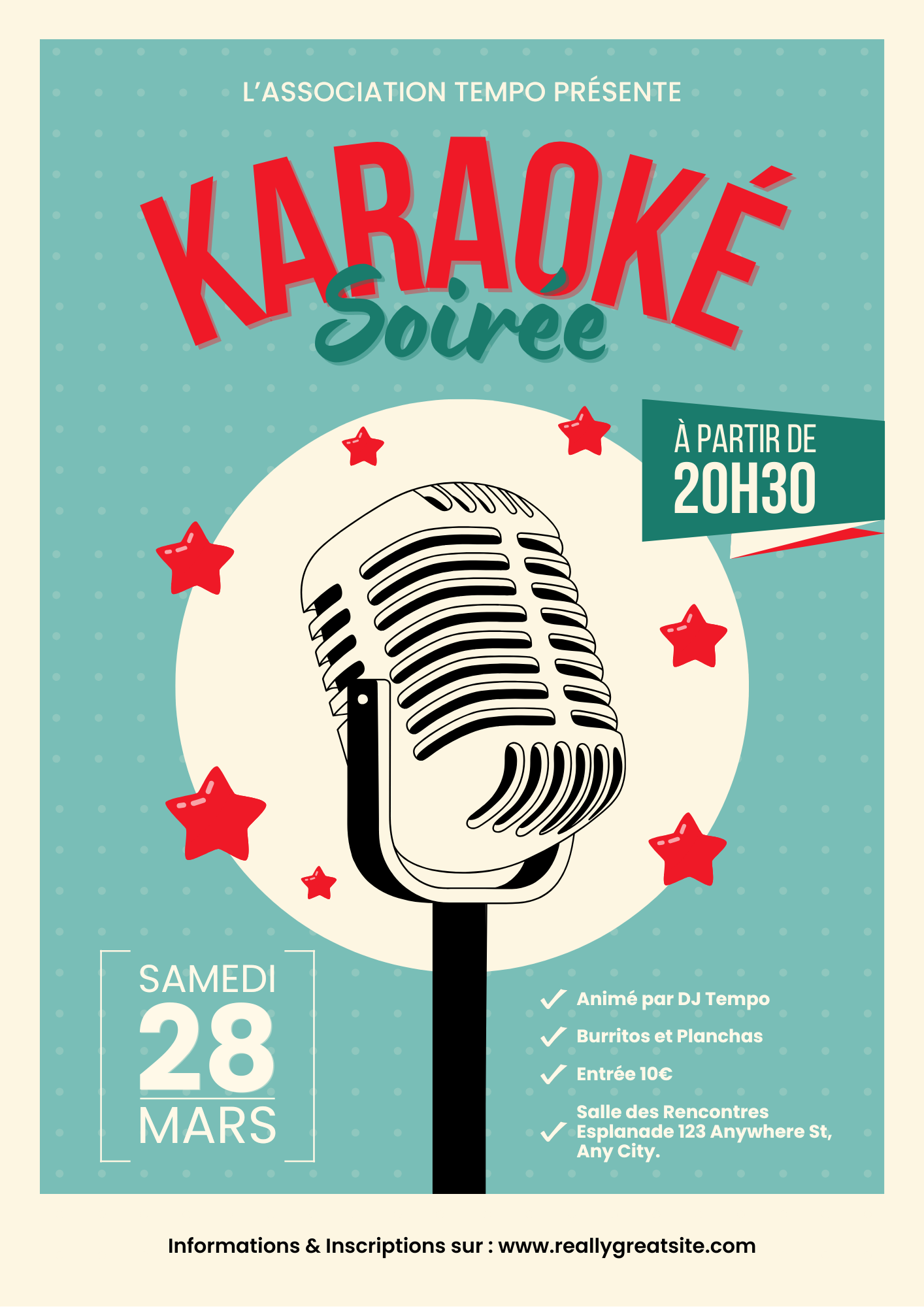 Affiche Poster Evenement Soiree Karaoke Moderne Minimaliste Illustre Bleu Rouge